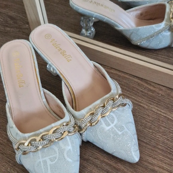 Light Blue Pointed Chain-Trim Mules - Picture 3 of 5